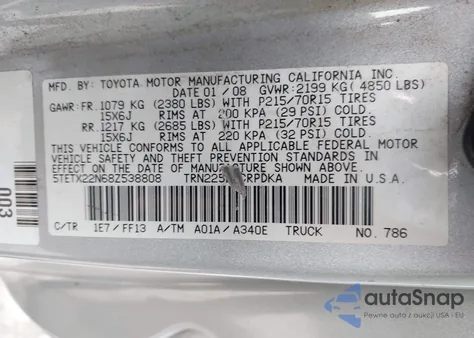 2008 Toyota Tacoma z USA, uszkodzony, nr VIN 5TETX22N68Z538808